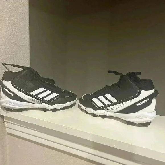 adidas Other - Adidas Icon 7 Baseball Cleats Youth Sz 13K Black White Mid Molded Lace Up S23704